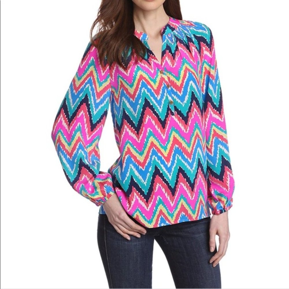 Lilly Pulitzer Chevron Elsa Silk Top Blouse XS